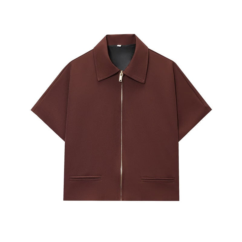 2025 Trendy Cropped Jacket for Women, Short Sleeve Varsity Jacket, Casual Zipper Outerwear, Holiday and Casual Womens
