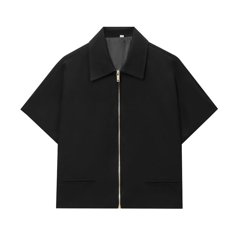 2025 Trendy Cropped Jacket for Women, Short Sleeve Varsity Jacket, Casual Zipper Outerwear, Holiday and Casual Womens