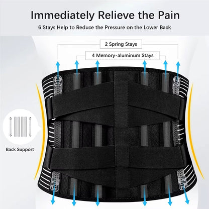 Lumbar Support for Sciatica Relief, Back Brace for Lower Back Pain with Breathable Waist Support for Heavy Lifting