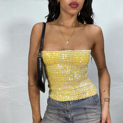 Sparkly Sequin Crop Top, Women Summer Beach Cover Up, Glitter Knitted Camisole for Festival, Boho Y2K Top