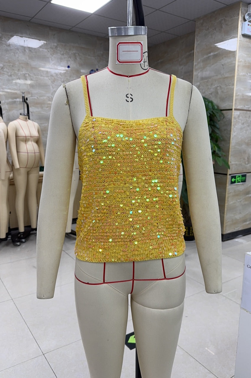 Sparkly Sequin Crop Top, Women Summer Beach Cover Up, Glitter Knitted Camisole for Festival, Boho Y2K Top