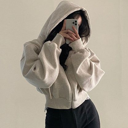 Women's Y2K Streetwear Hoodie, Autumn Winter Zip Up Crop Top, Harajuku Casual Jackets, Long Sleeve Hooded Sweatshirt