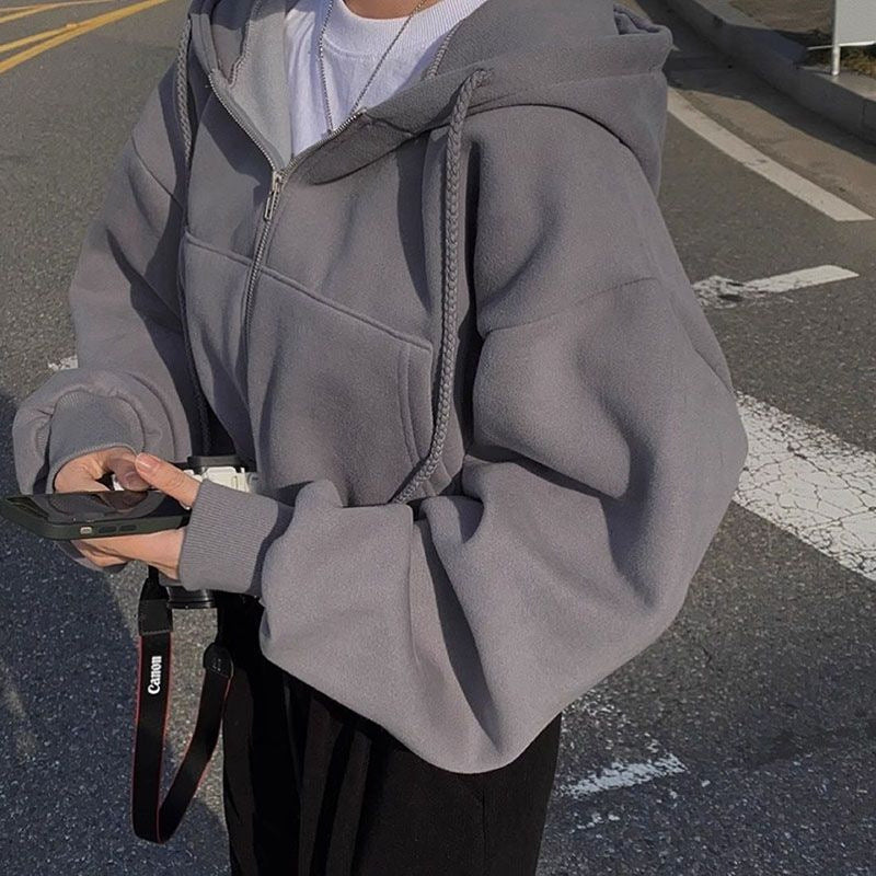 Women's Y2K Streetwear Hoodie, Autumn Winter Zip Up Crop Top, Harajuku Casual Jackets, Long Sleeve Hooded Sweatshirt
