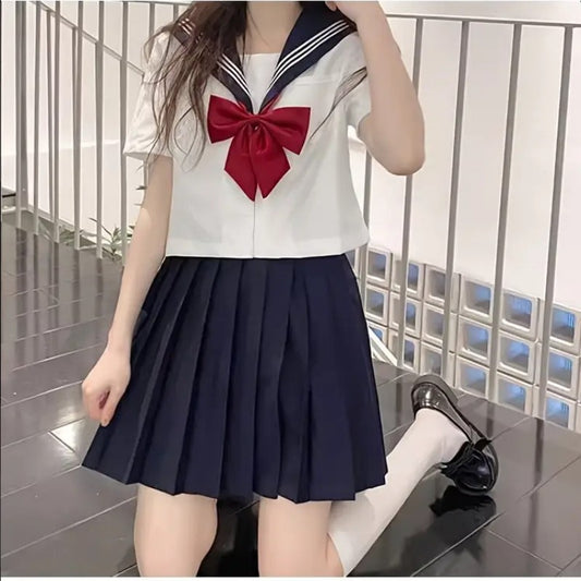 School Uniform for Women, JK Sailor Suit with Red Tie, Long Sleeve Sailor Uniform, Sexy Cosplay Costume, Spring