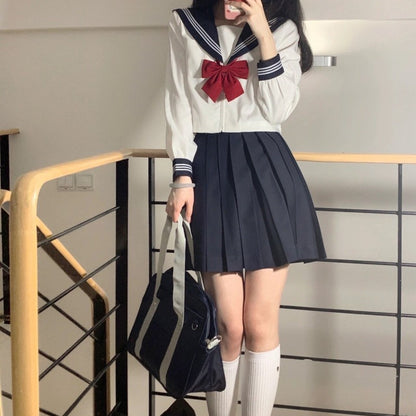 School Uniform for Women, JK Sailor Suit with Red Tie, Long Sleeve Sailor Uniform, Sexy Cosplay Costume, Spring