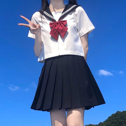 School Uniform for Women, JK Sailor Suit Costume, Long Sleeve White Shirt Black Skirt Set