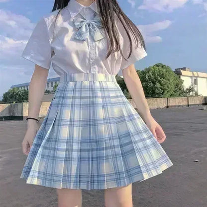 JK Seifuku Sailor Uniform Set, School Uniform with Pleated Skirt and Blouse, Korean Student Fashion, Pink Plaid