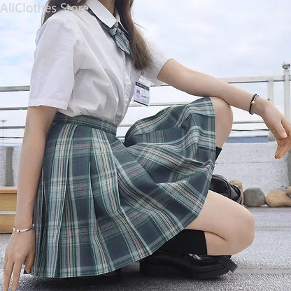JK Seifuku Sailor Uniform Set, School Uniform with Pleated Skirt and Blouse, Korean Student Fashion, Pink Plaid