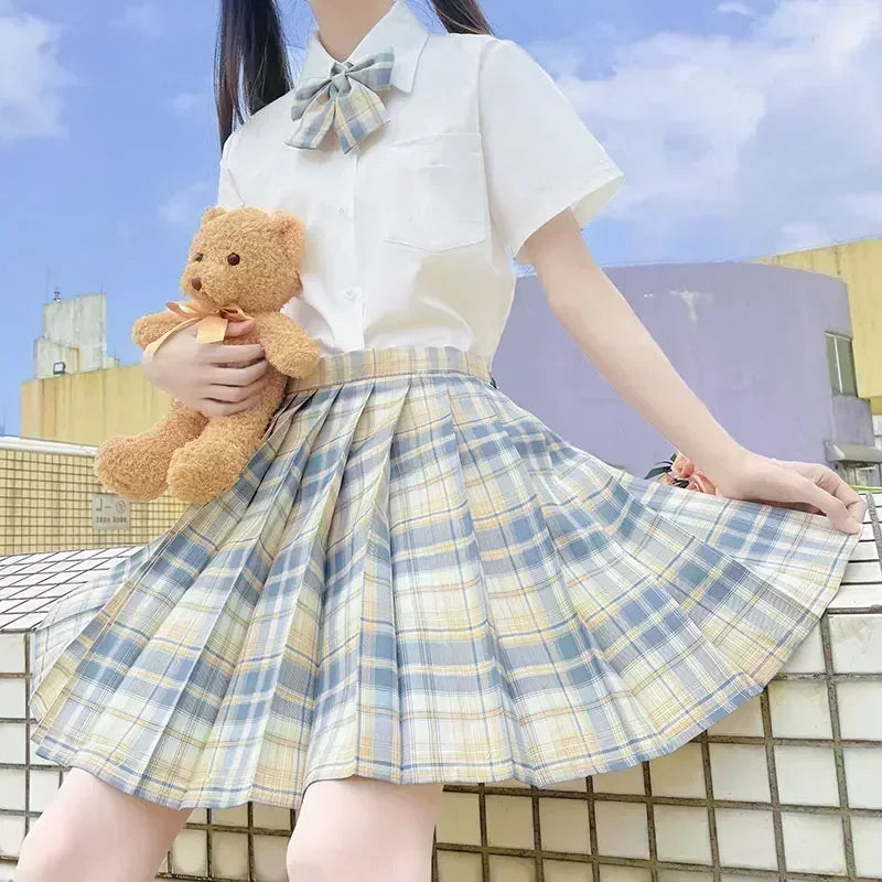 JK Seifuku Sailor Uniform Set, School Uniform with Pleated Skirt and Blouse, Korean Student Fashion, Pink Plaid