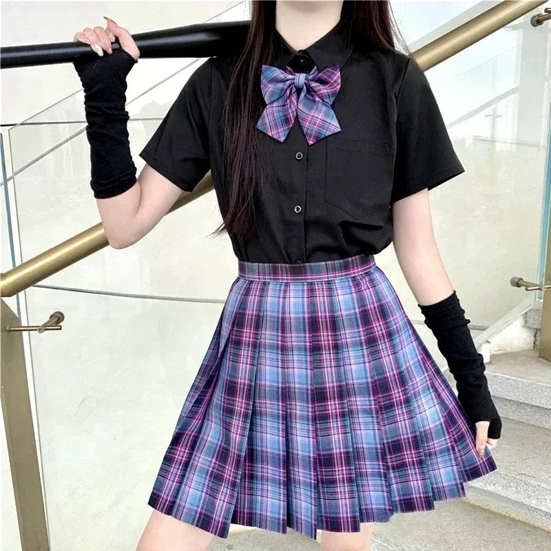 JK Seifuku Sailor Uniform Set, School Uniform with Pleated Skirt and Blouse, Korean Student Fashion, Pink Plaid