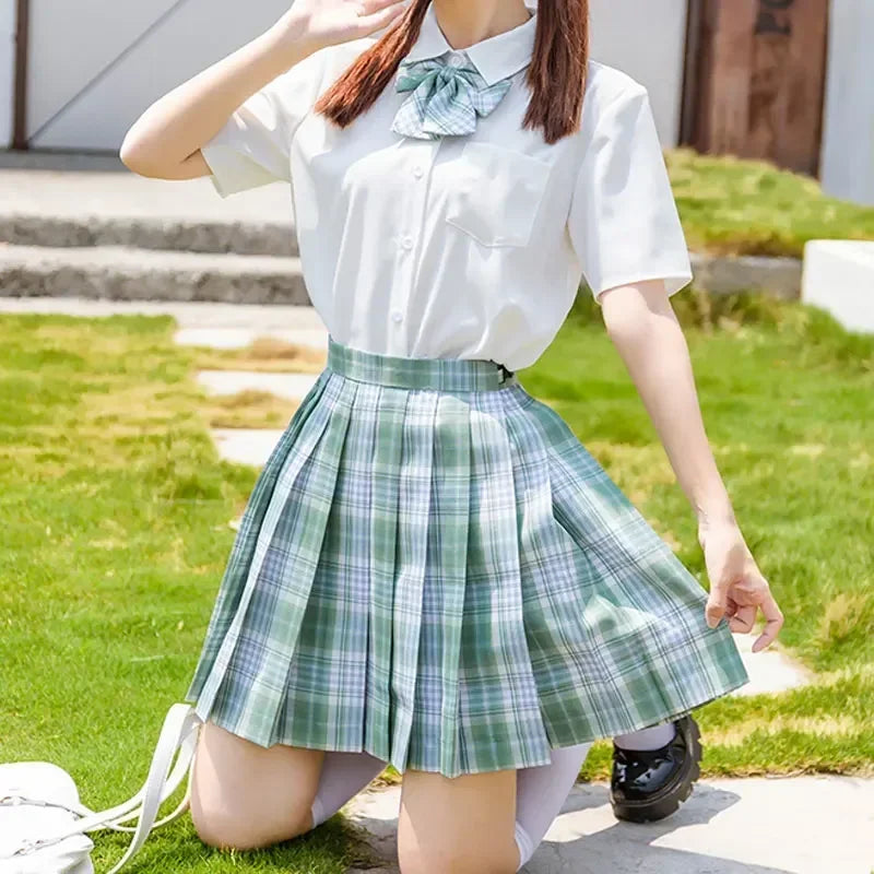 JK Seifuku Sailor Uniform Set, School Uniform with Pleated Skirt and Blouse, Korean Student Fashion, Pink Plaid