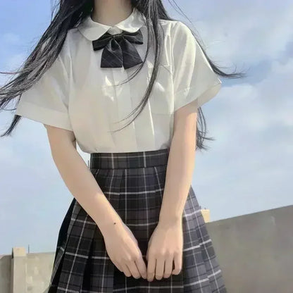 JK Seifuku Sailor Uniform Set, School Uniform with Pleated Skirt and Blouse, Korean Student Fashion, Pink Plaid