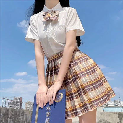 JK Seifuku Sailor Uniform Set, School Uniform with Pleated Skirt and Blouse, Korean Student Fashion, Pink Plaid