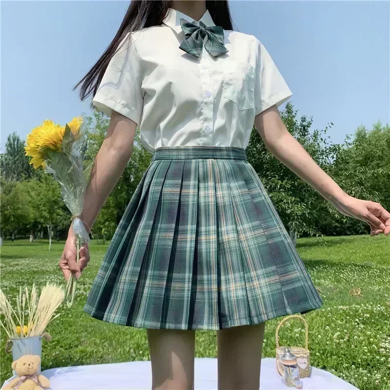 JK Seifuku Sailor Uniform Set, School Uniform with Pleated Skirt and Blouse, Korean Student Fashion, Pink Plaid