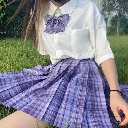 JK Seifuku Sailor Uniform Set, School Uniform with Pleated Skirt and Blouse, Korean Student Fashion, Pink Plaid