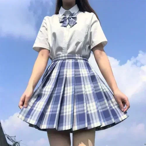 JK Seifuku Sailor Uniform Set, School Uniform with Pleated Skirt and Blouse, Korean Student Fashion, Pink Plaid