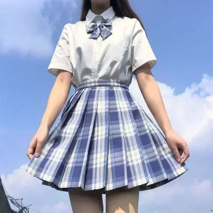 JK Seifuku Sailor Uniform Set, School Uniform with Pleated Skirt and Blouse, Korean Student Fashion, Pink Plaid