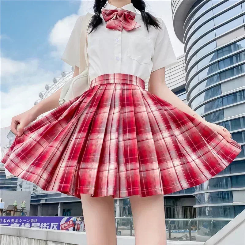 JK Seifuku Sailor Uniform Set, School Uniform with Pleated Skirt and Blouse, Korean Student Fashion, Pink Plaid