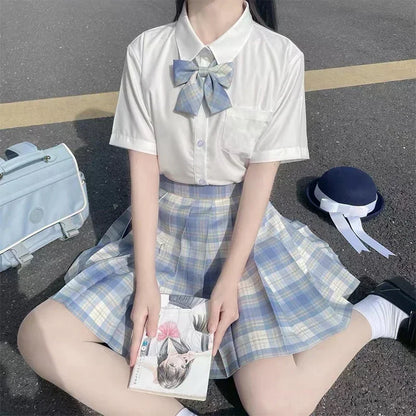 JK Seifuku Sailor Uniform Set, School Uniform with Pleated Skirt and Blouse, Korean Student Fashion, Pink Plaid