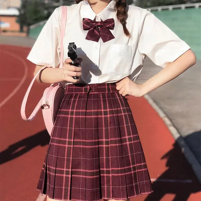 JK Seifuku Sailor Uniform Set, School Uniform with Pleated Skirt and Blouse, Korean Student Fashion, Pink Plaid