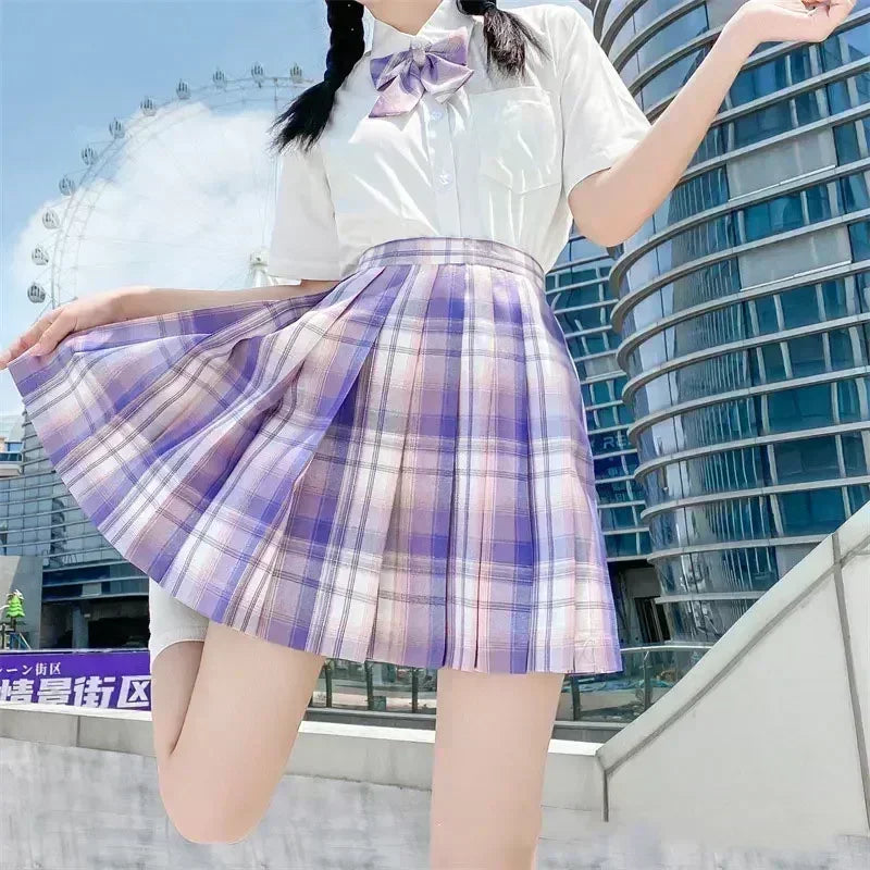 JK Seifuku Sailor Uniform Set, School Uniform with Pleated Skirt and Blouse, Korean Student Fashion, Pink Plaid