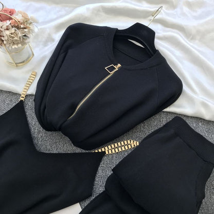 Women Zipper Knitted Cardigans Sweaters, Pants Sets, Vest, Stylish Fashion Jumpers Trousers Outfit for Autumn Winter