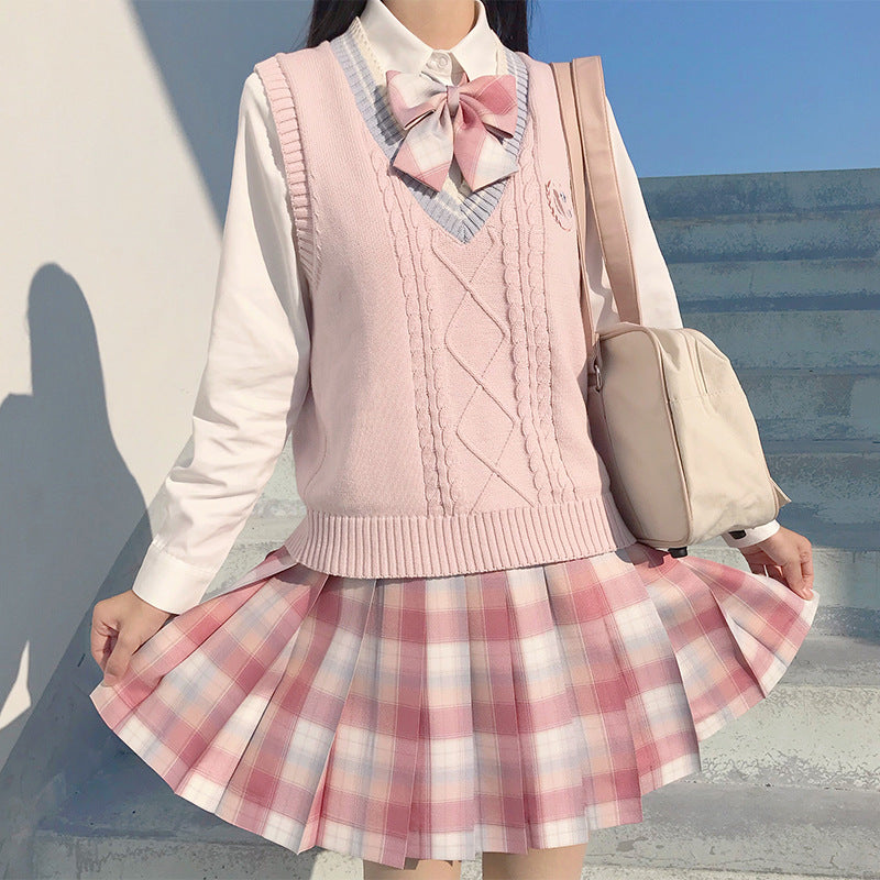 Women's Sleeveless Knit Vest, Striped V Neck Sweater Pullover for Spring Autumn, JK School Uniform, Student Clothes