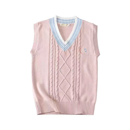 Women's Sleeveless Knit Vest, Striped V Neck Sweater Pullover for Spring Autumn, JK School Uniform, Student Clothes