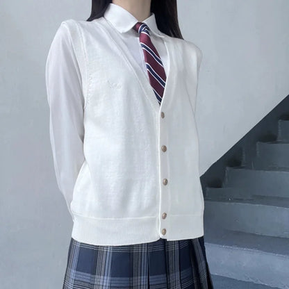 JK Uniform Knit Vest, Gyaru School Cardigan, Girls Preppy Sweater Vest for High School Class, Autumn Fashion