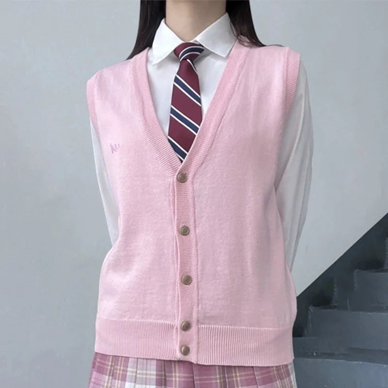 JK Uniform Knit Vest, Gyaru School Cardigan, Girls Preppy Sweater Vest for High School Class, Autumn Fashion