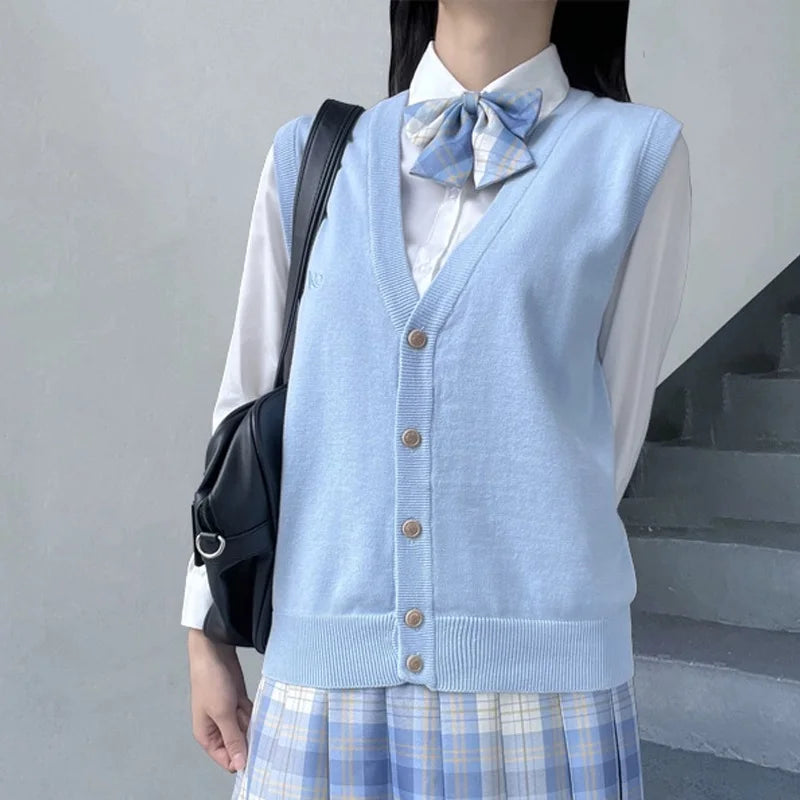 JK Uniform Knit Vest, Gyaru School Cardigan, Girls Preppy Sweater Vest for High School Class, Autumn Fashion