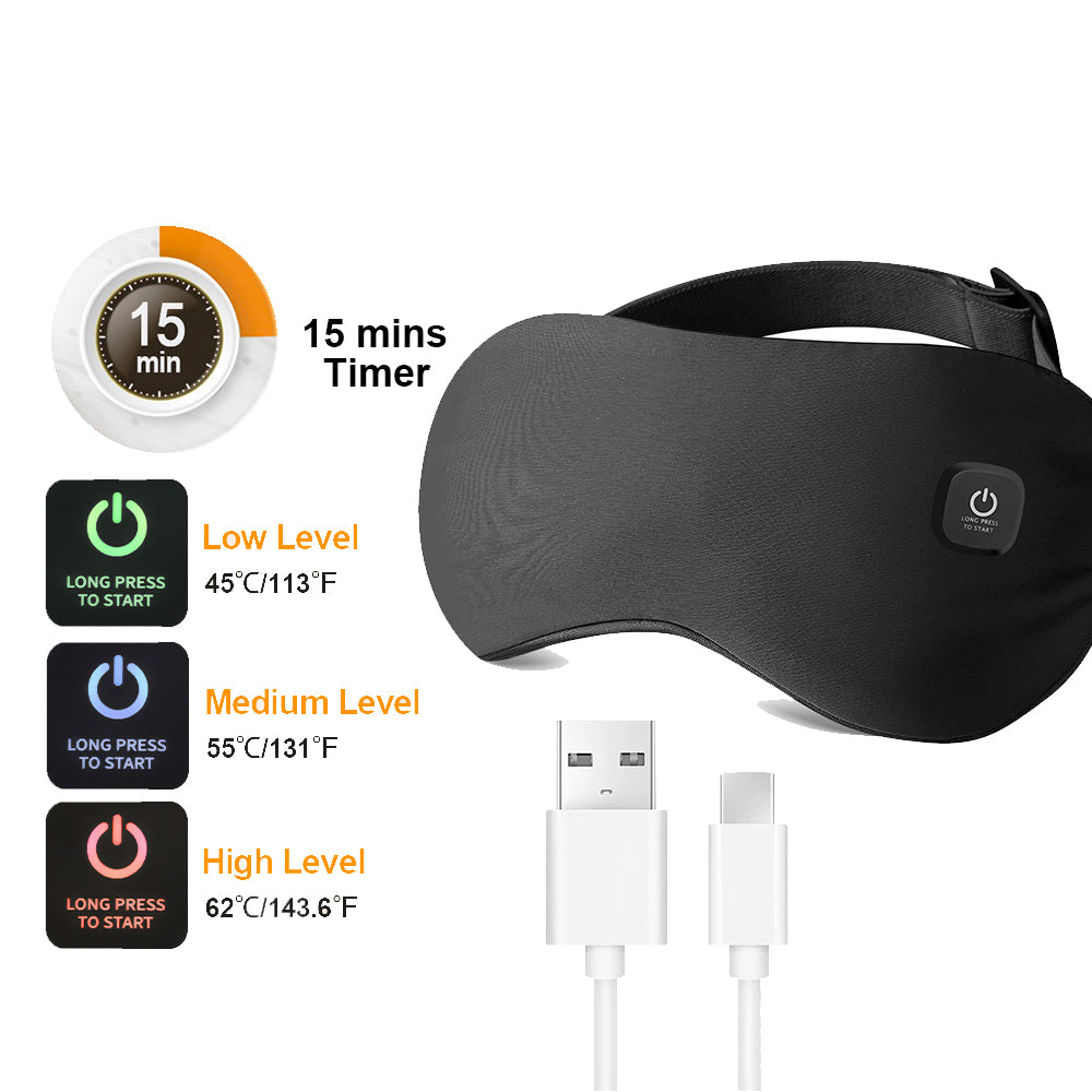 Heated Steam Eyemask USB with Remote Control, Hot Compress Eye Mask 6-Vibration Massage, Dry Eyes Relief for Sleep