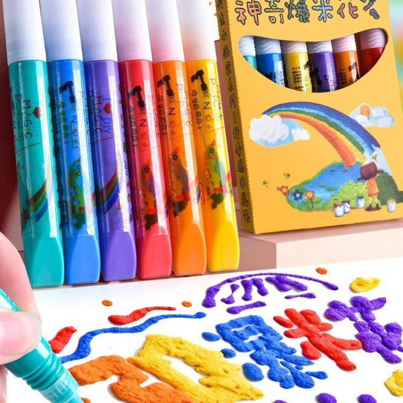 New 3D Bubble Pen Set, 6 Pcs Multifunctional Foam Marker Pen, Exotic Popcorn Pen for Kids, Fluffy Magic Pen for Notebook