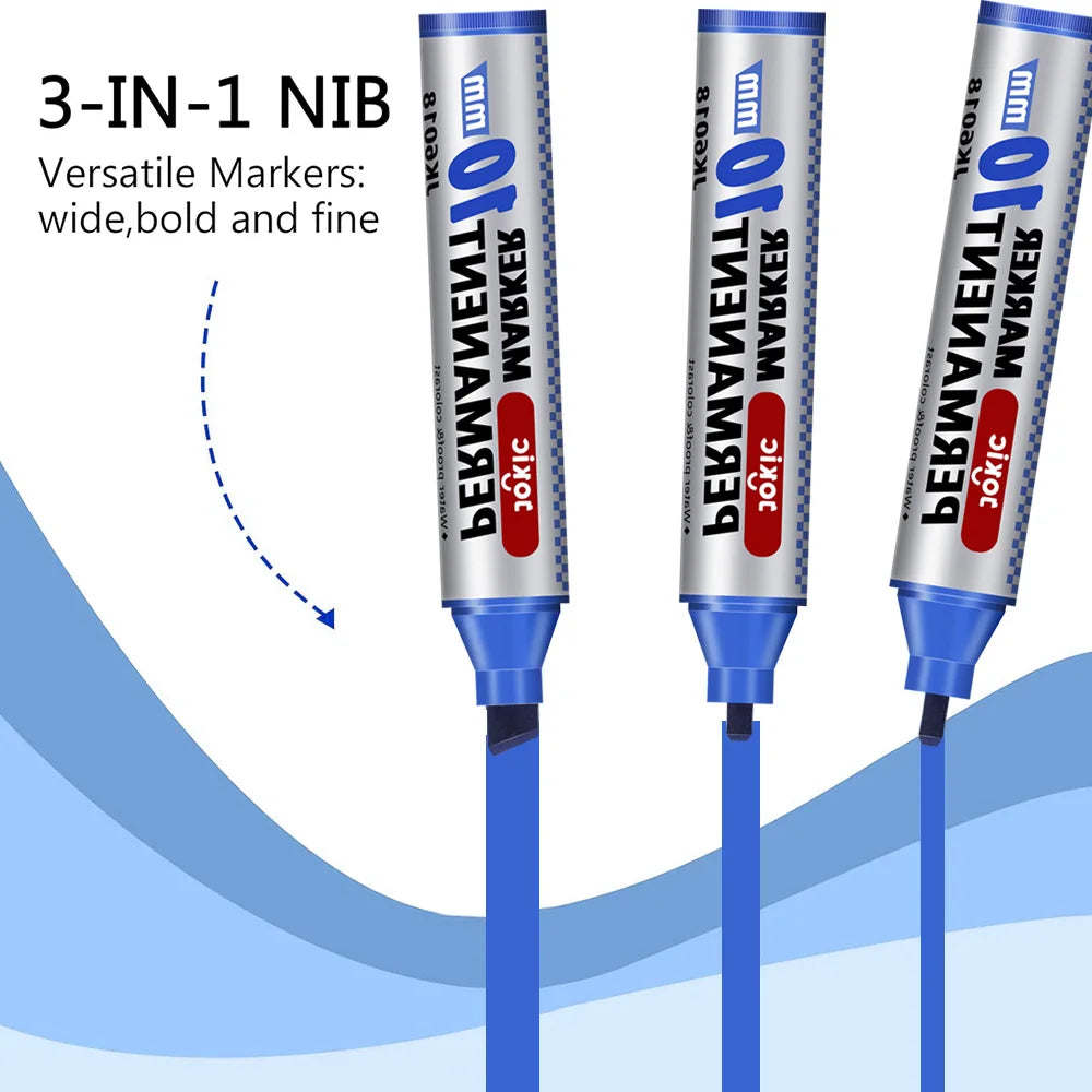 4 Color Permanent Marker Pens Set, Waterproof Ink, Fine and Broad 10mm Nib, Black Blue Red Green