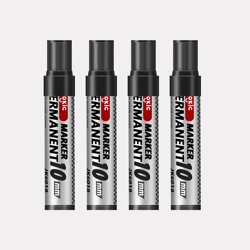 4 Color Permanent Marker Pens Set, Waterproof Ink, Fine and Broad 10mm Nib, Black Blue Red Green