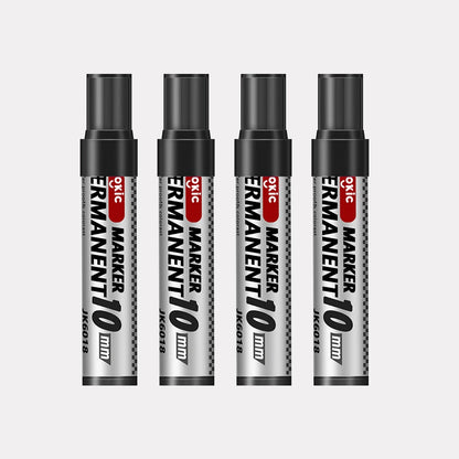 4 Color Permanent Marker Pens Set, Waterproof Ink, Fine and Broad 10mm Nib, Black Blue Red Green