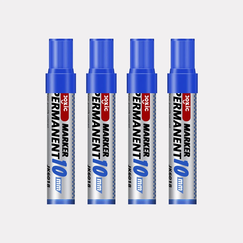 4 Color Permanent Marker Pens Set, Waterproof Ink, Fine and Broad 10mm Nib, Black Blue Red Green