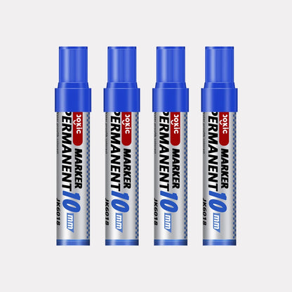 4 Color Permanent Marker Pens Set, Waterproof Ink, Fine and Broad 10mm Nib, Black Blue Red Green