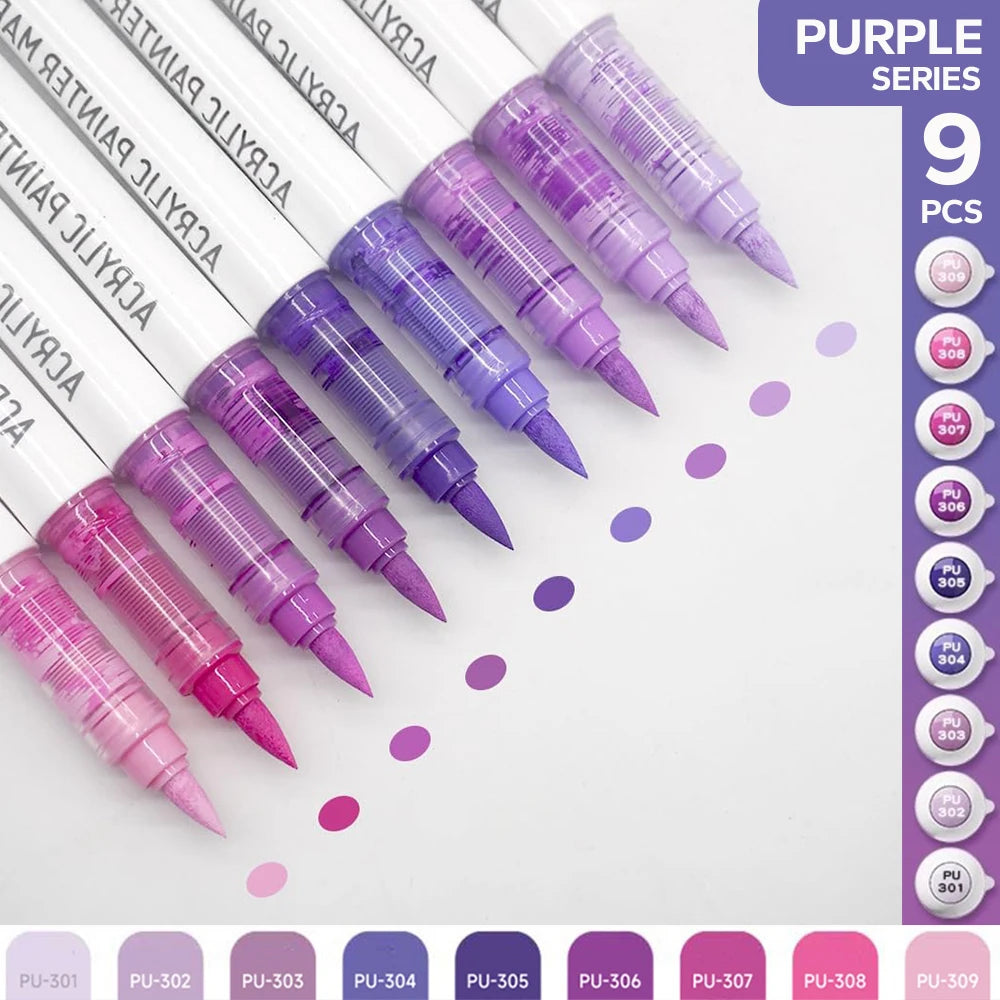 Pro Art Markers, 9pcs Set Acrylic Brush Markers for Painting, Drawing, Sketching with Premium Ink Control