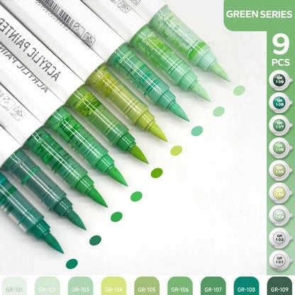Pro Art Markers, 9pcs Set Acrylic Brush Markers for Painting, Drawing, Sketching with Premium Ink Control
