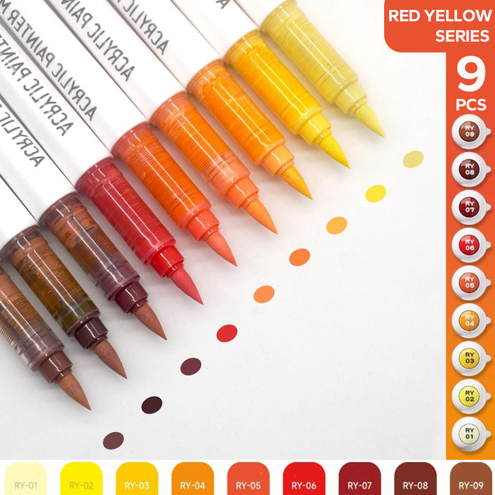 Pro Art Markers, 9pcs Set Acrylic Brush Markers for Painting, Drawing, Sketching with Premium Ink Control