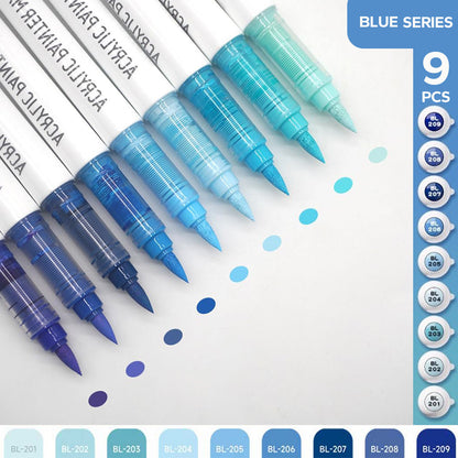 Pro Art Markers, 9pcs Set Acrylic Brush Markers for Painting, Drawing, Sketching with Premium Ink Control
