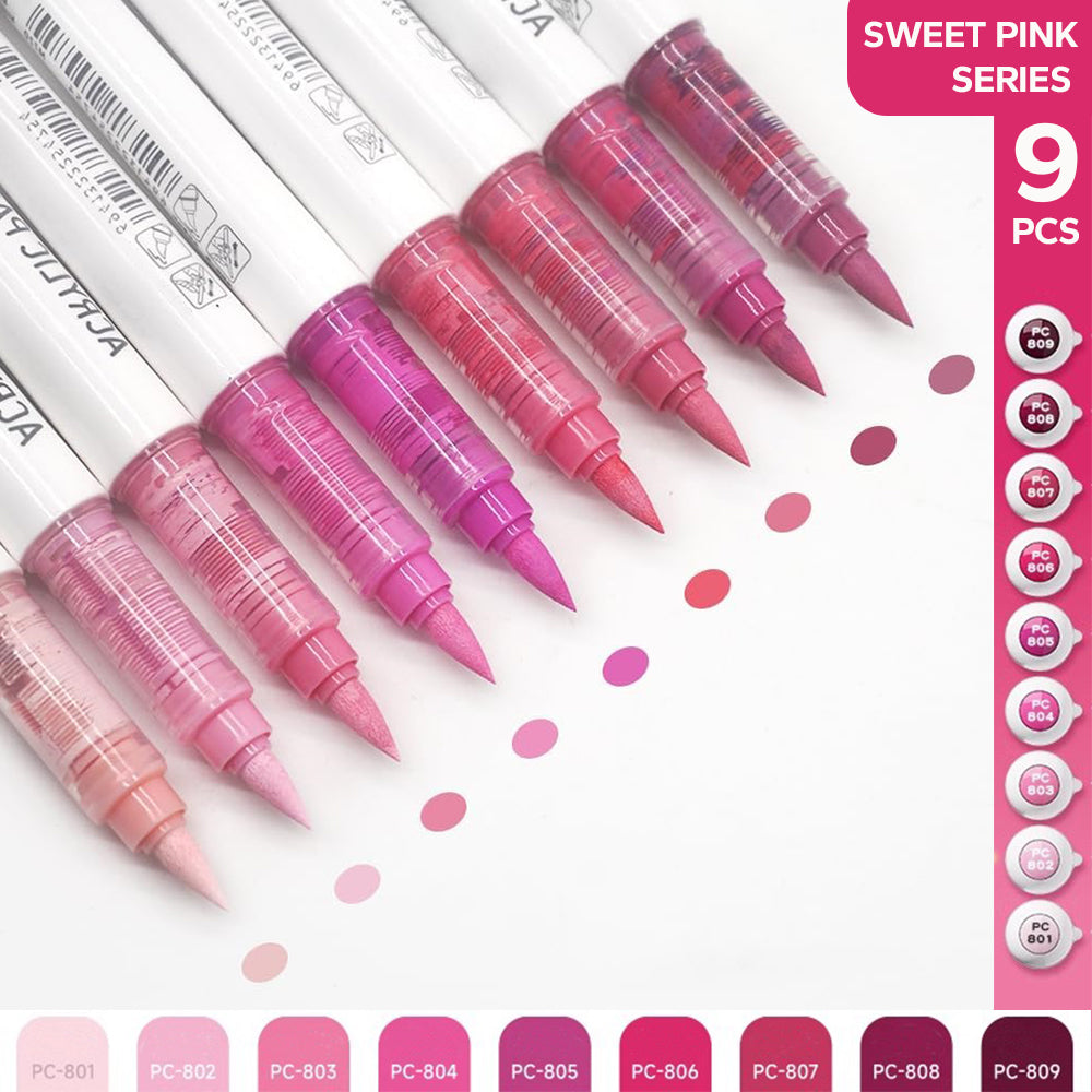 Pro Art Markers, 9pcs Set Acrylic Brush Markers for Painting, Drawing, Sketching with Premium Ink Control