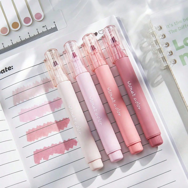 Soft Touch Fluorescent Gel Pens, 4 Pack Morandi Pink Quick Dry Gel Highlighters, Water Based Ink for Office, School