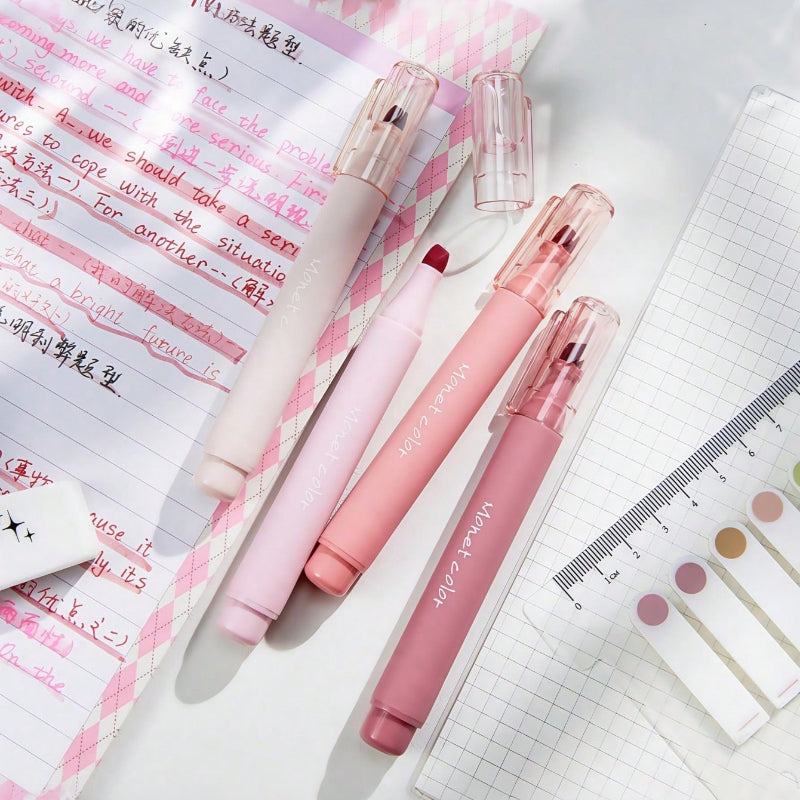 Soft Touch Fluorescent Gel Pens, 4 Pack Morandi Pink Quick Dry Gel Highlighters, Water Based Ink for Office, School