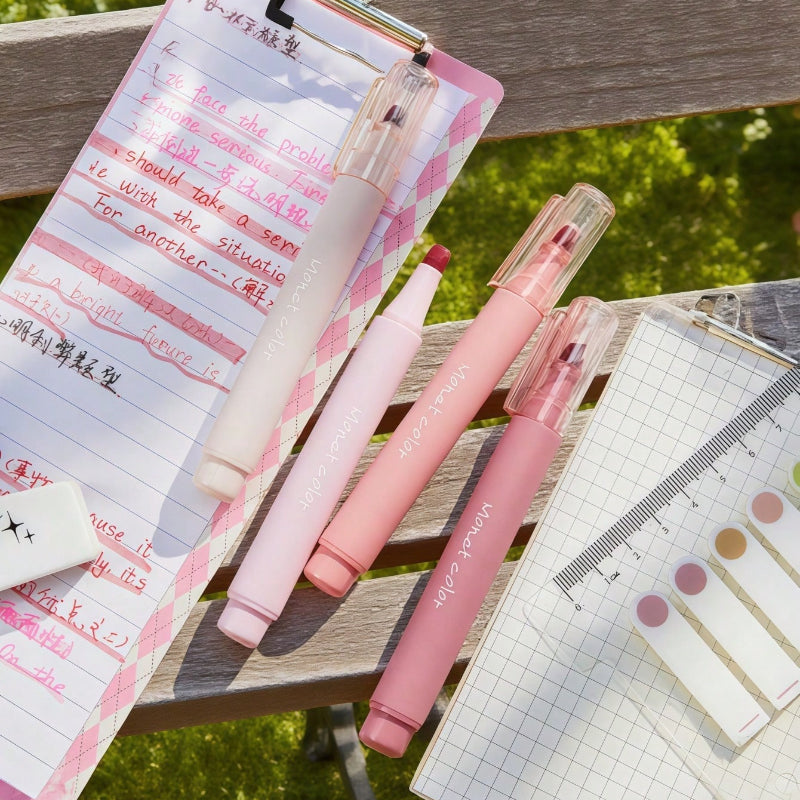 Soft Touch Fluorescent Gel Pens, 4 Pack Morandi Pink Quick Dry Gel Highlighters, Water Based Ink for Office, School