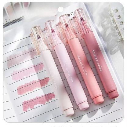 Soft Touch Fluorescent Gel Pens, 4 Pack Morandi Pink Quick Dry Gel Highlighters, Water Based Ink for Office, School
