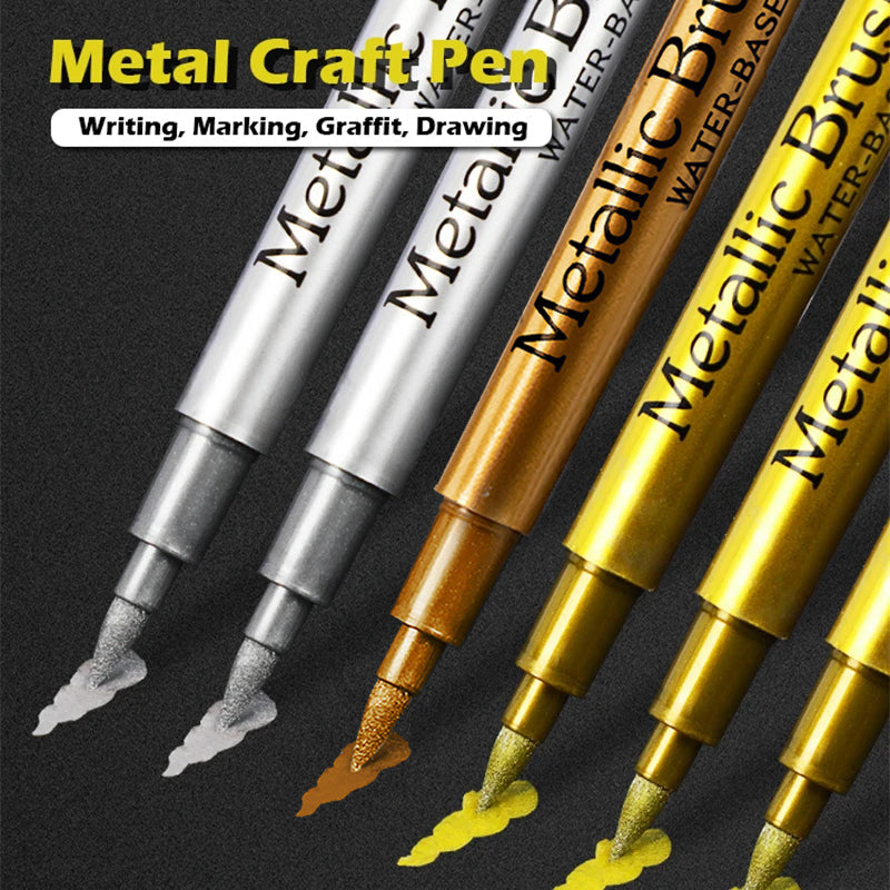 Metallic Marker Pens, Gold and Silver Permanent Art Markers, Brush Tip for Manga, Crafts, Scrapbooking, School Stationer