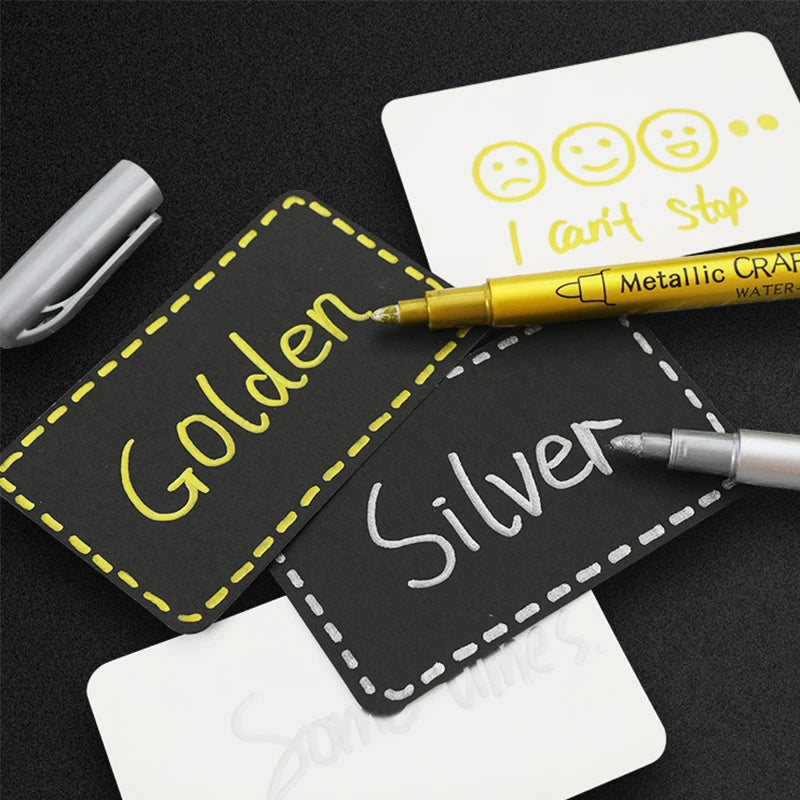 Metallic Marker Pens, Gold and Silver Permanent Art Markers, Brush Tip for Manga, Crafts, Scrapbooking, School Stationer
