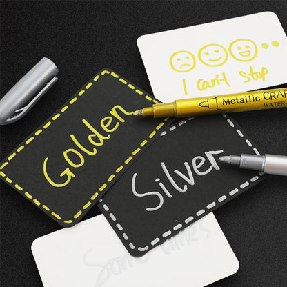 Metallic Marker Pens, Gold and Silver Permanent Art Markers, Brush Tip for Manga, Crafts, Scrapbooking, School Stationer